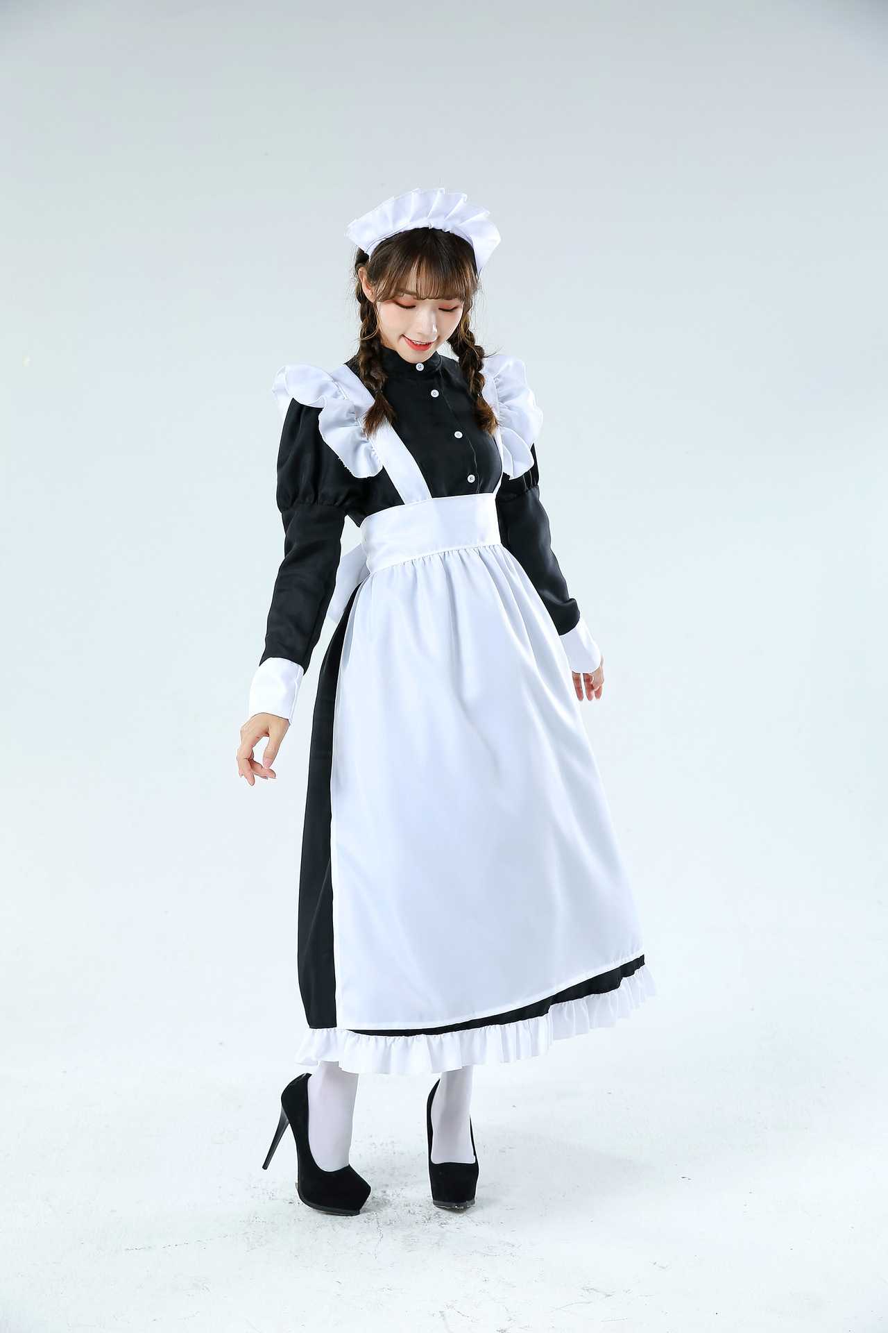 メイド服 上品なフリル飾りロングメイド服セット
