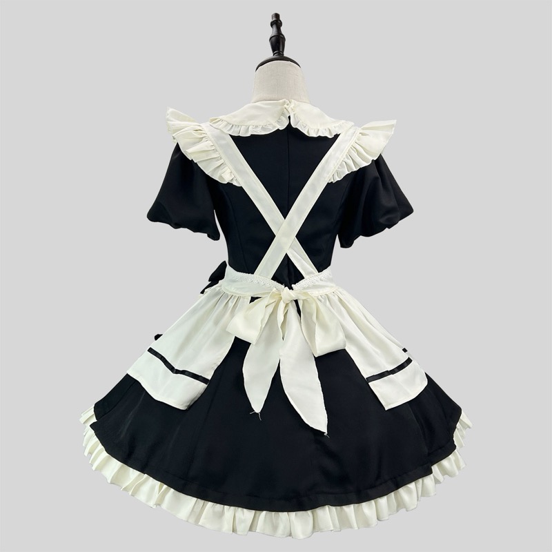 フレンチメイド服 ワンピース 黒白 フリル コスプレ衣装