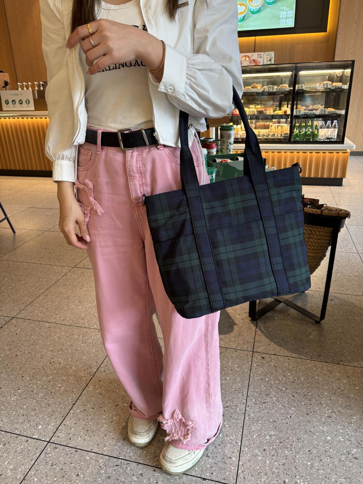  格子柄多機能マザーズトートバッグ