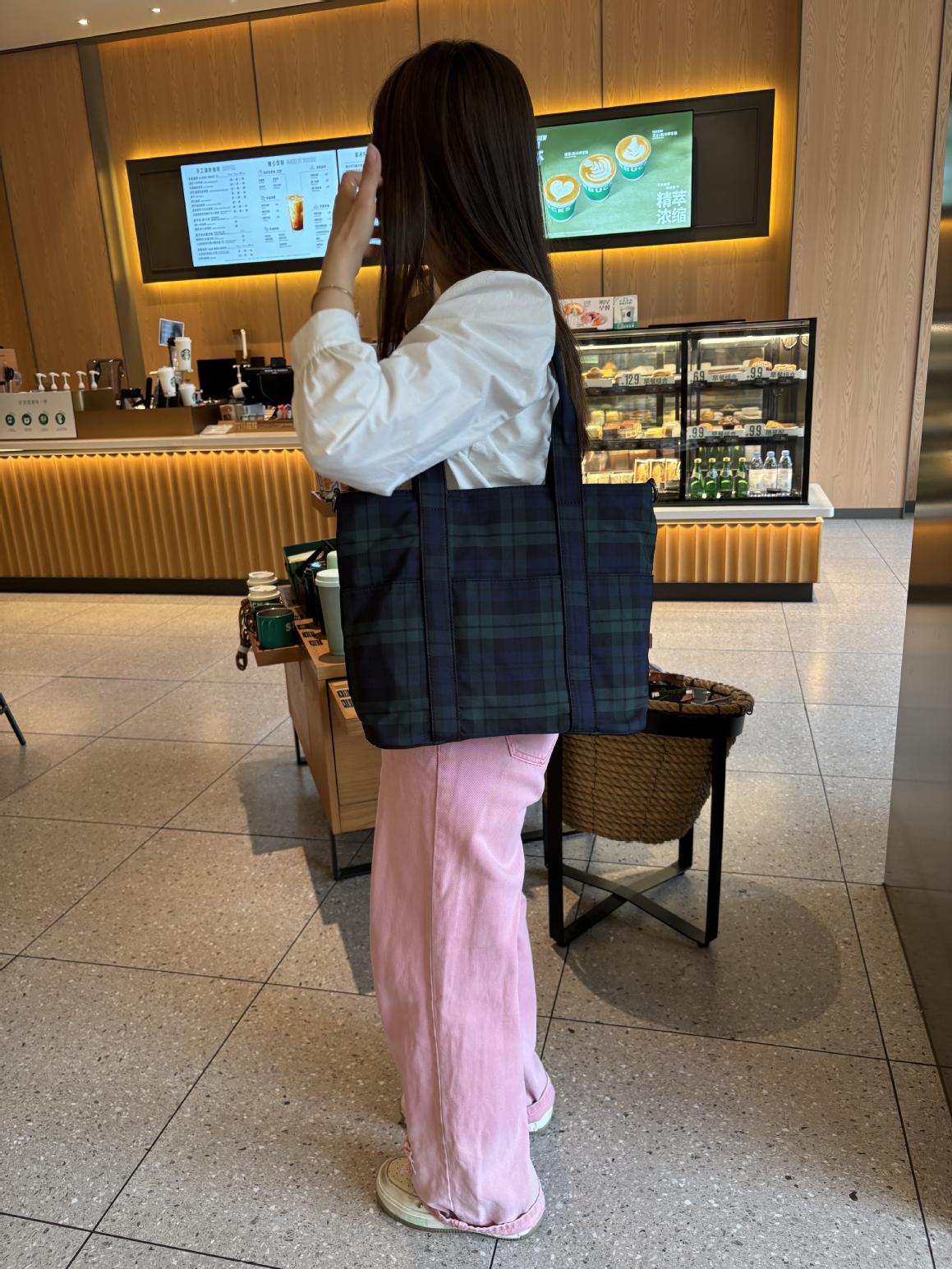 格子柄多機能マザーズトートバッグ