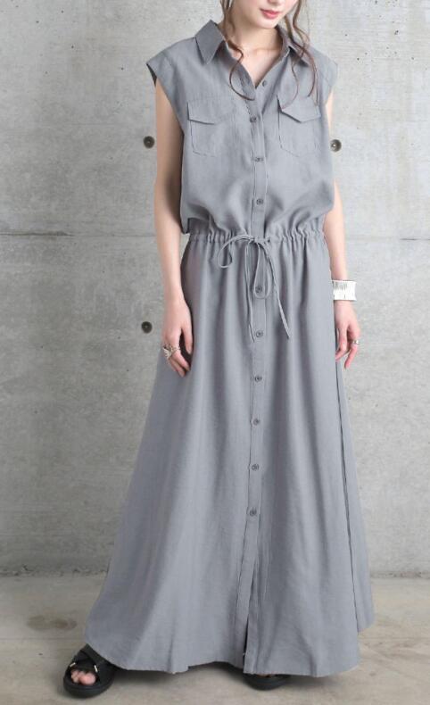 ママコーデ 遠足にぴったり袖なしシャツワンピース婦人服