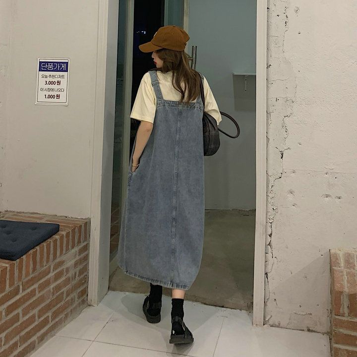 ママコーデ ゆったりデニムジャンパースカート