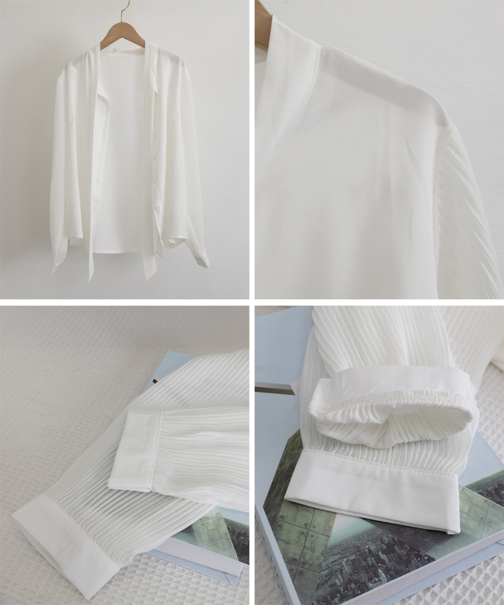 ママコーデ 入学式リボンタイブラウス長袖プリーツ袖シャツ