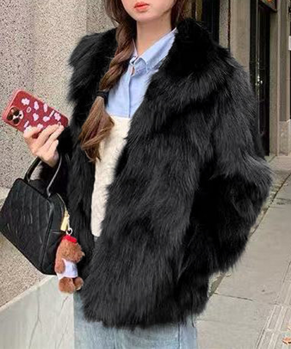 ママコーデ 発表会対応ふわふわもこもこファージャケット大襟