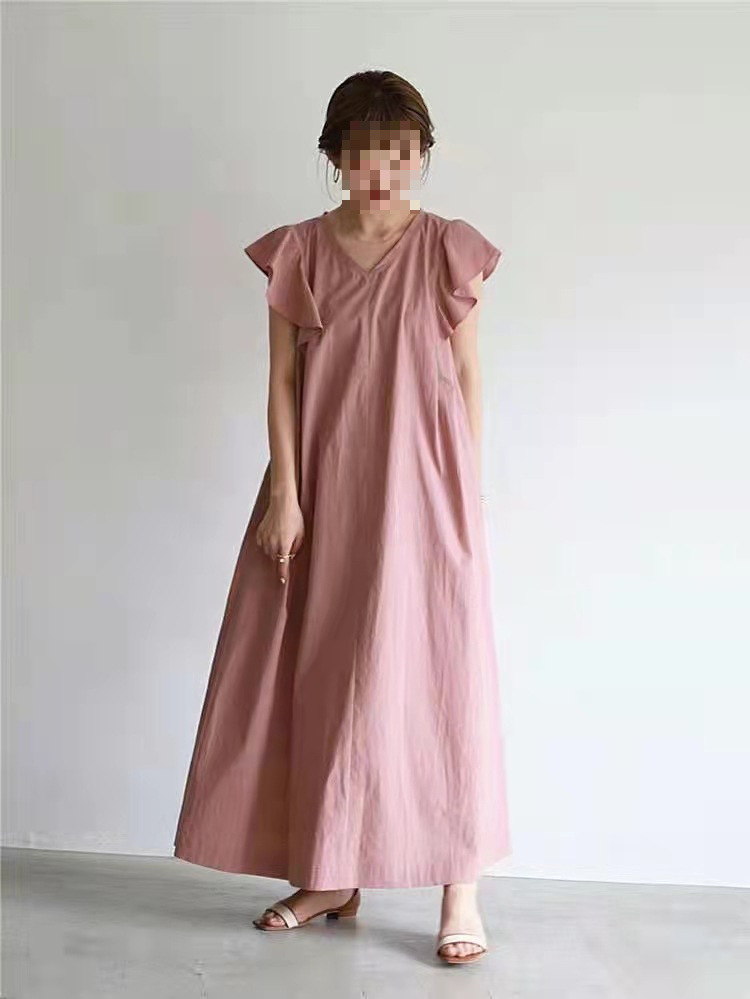 ママコーデ フリル袖ゆったりマキシワンピース