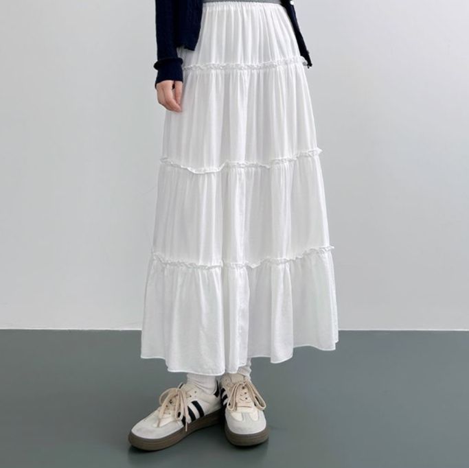 ママコーデ ふんわりティアードロングワンピース