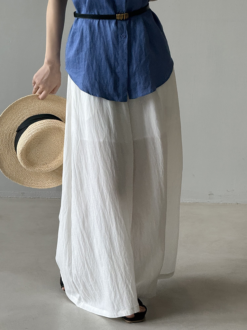 ママコーデ リゾート風リネンワイドパンツ