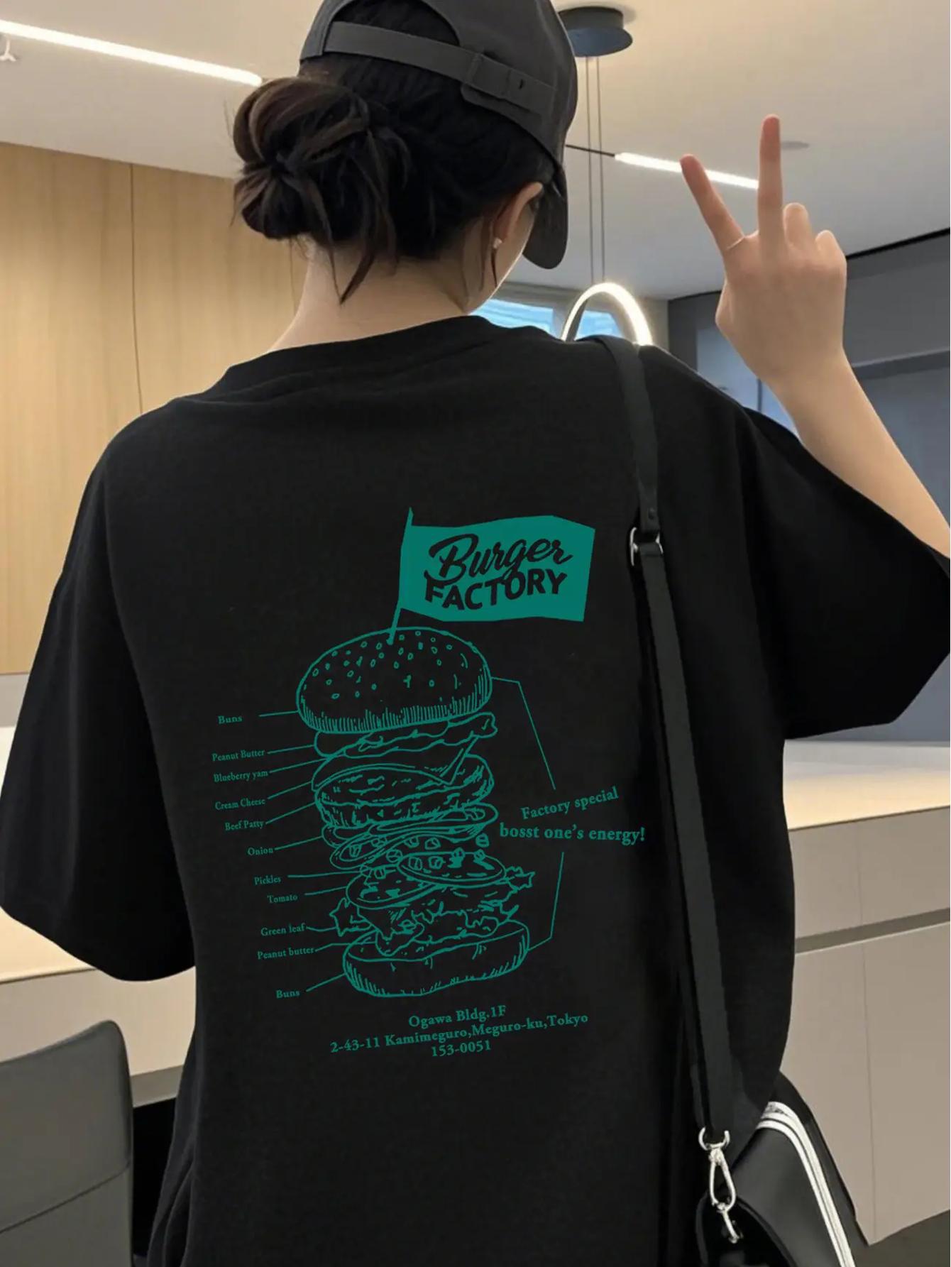 ママコーデ ハンバーガープリント半袖ティー
