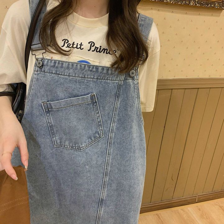 ママコーデ ゆったりデニムジャンパースカート