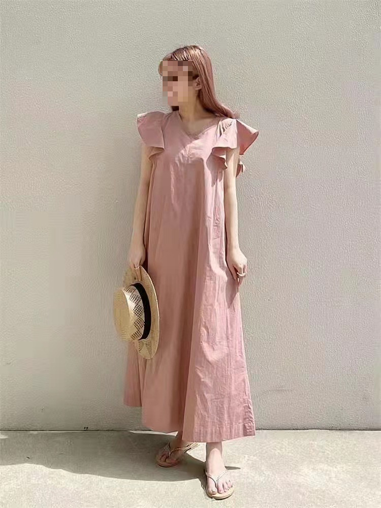 ママコーデ フリル袖ゆったりマキシワンピース