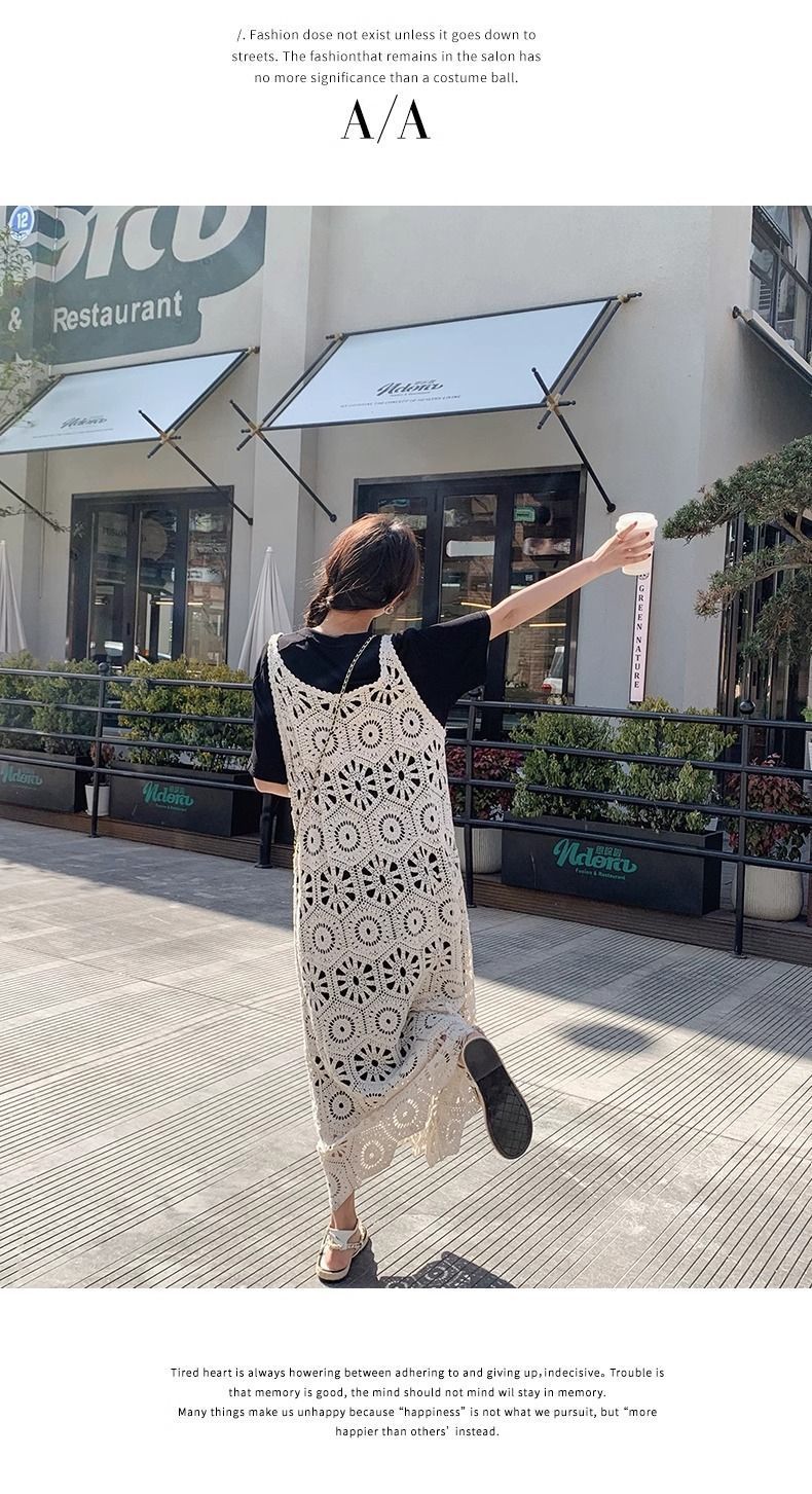 ママコーデ 花模様かぎ針編みジャンパースカート