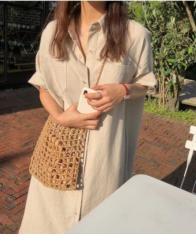 ママコーデ ロング丈シャツワンピース