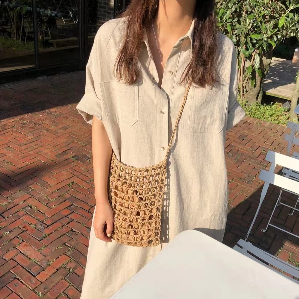 ママコーデ ロング丈シャツワンピース