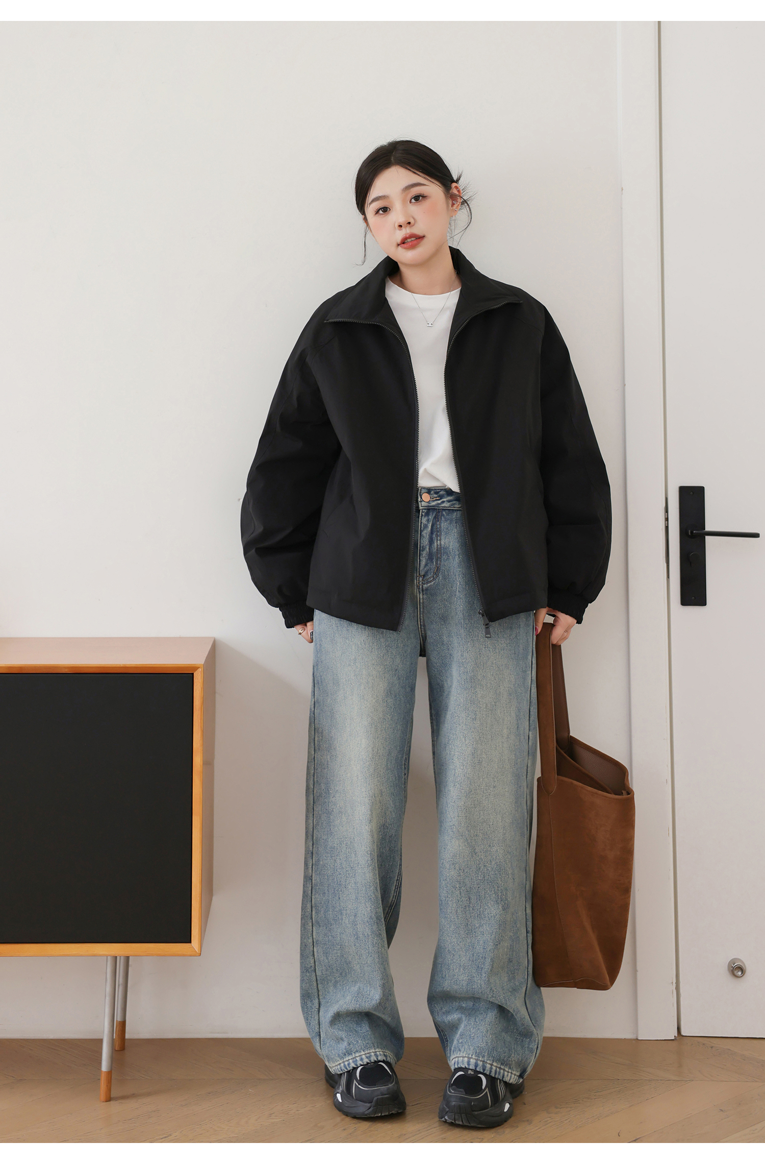 ママコーデ ゆったりストレートデニムパンツ