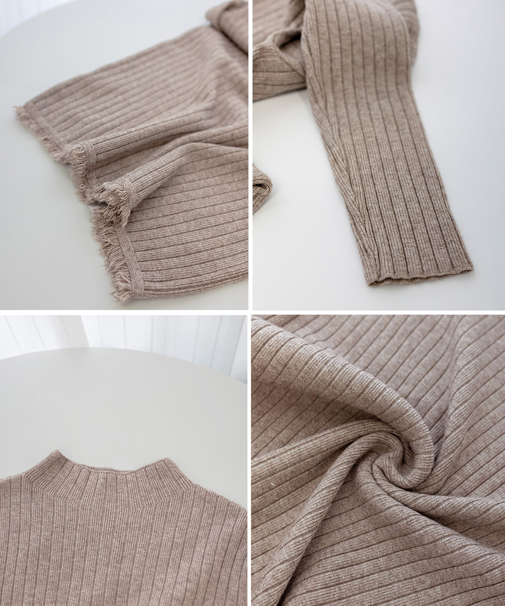 ママコーデ 発表会対応 裾房飾り付きリブ編みニットワンピース