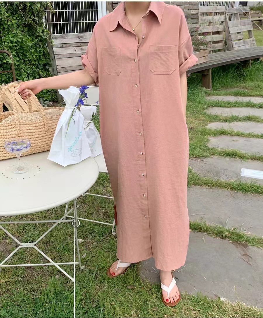 ママコーデ ロング丈シャツワンピース