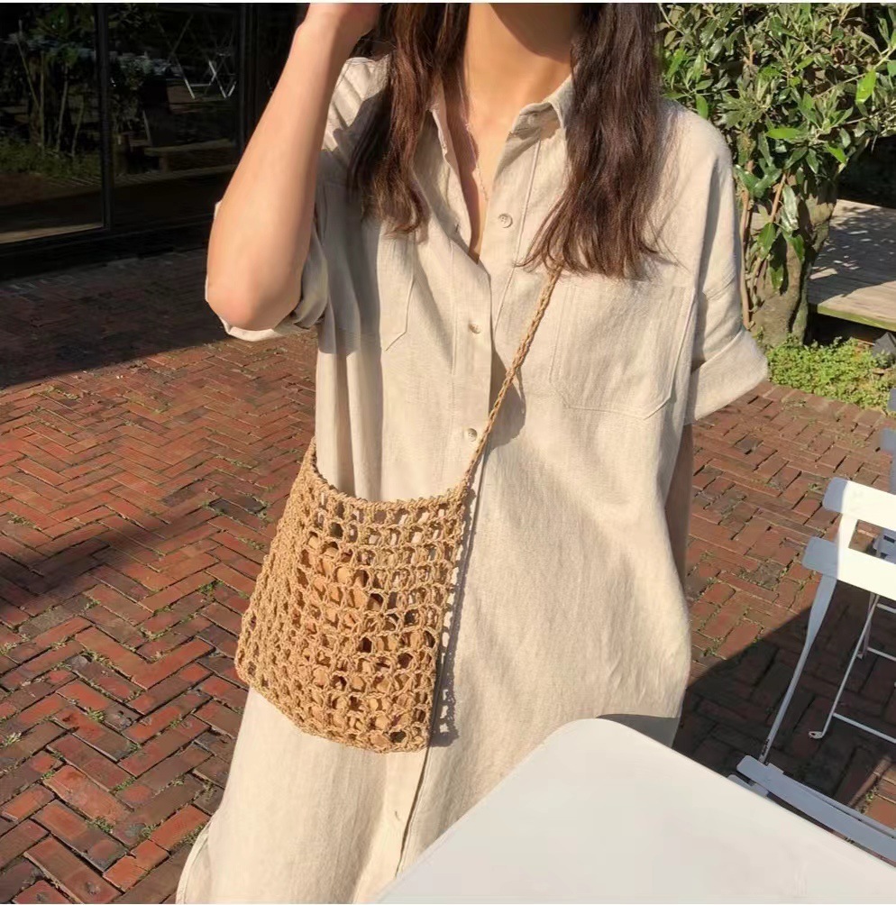 ママコーデ ロング丈シャツワンピース