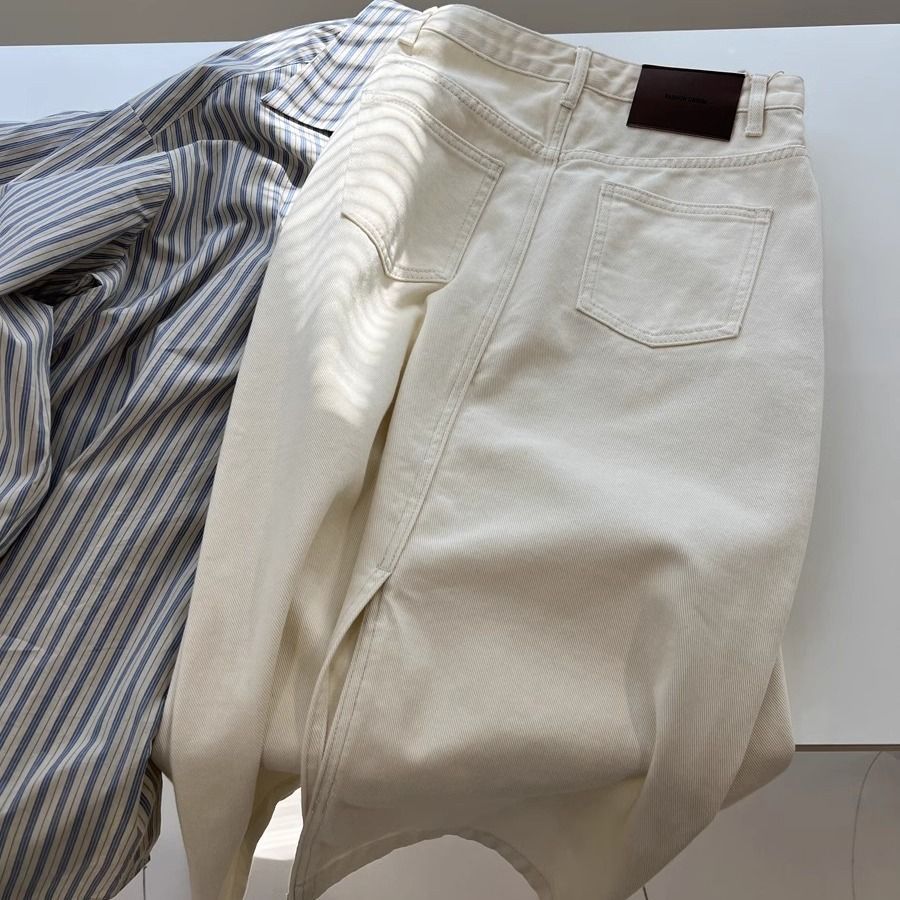 ママコーデ シンプル綿素材ストレートスカート