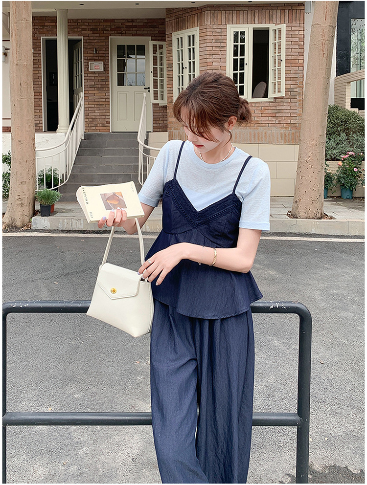 ママコーデ レイヤードキャミ×ワイドパンツセット