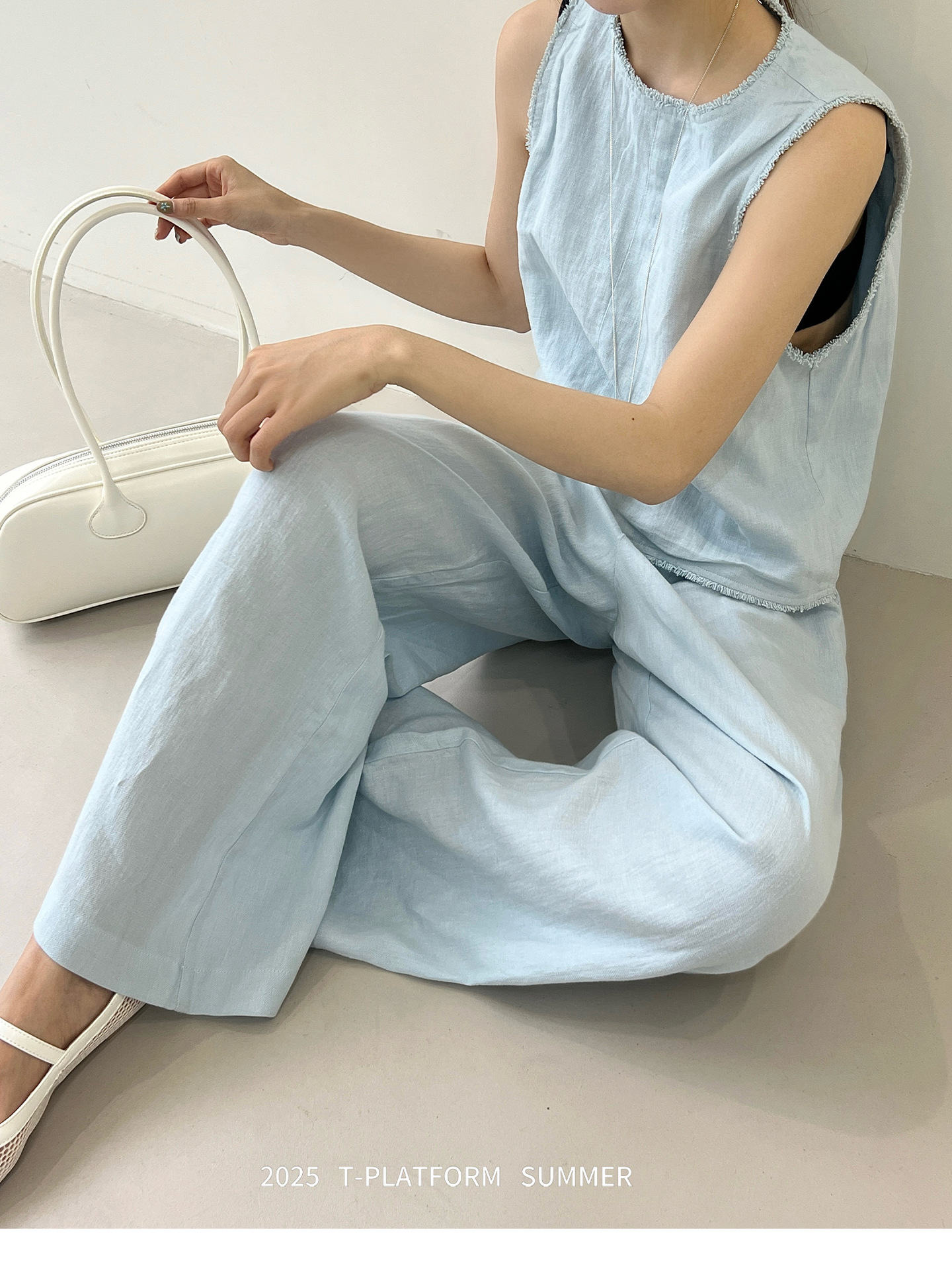 ママコーデ 麻混セットアップ