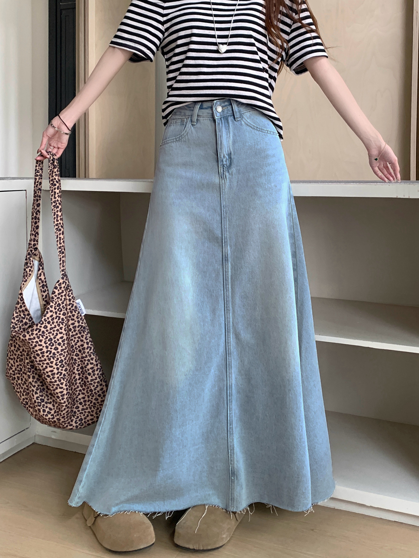 ママコーデ ゆったりデニムロングスカート