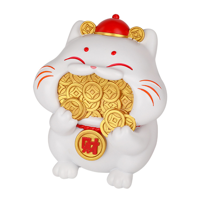 招き猫 金運招福 大判小判を抱える招き猫置物