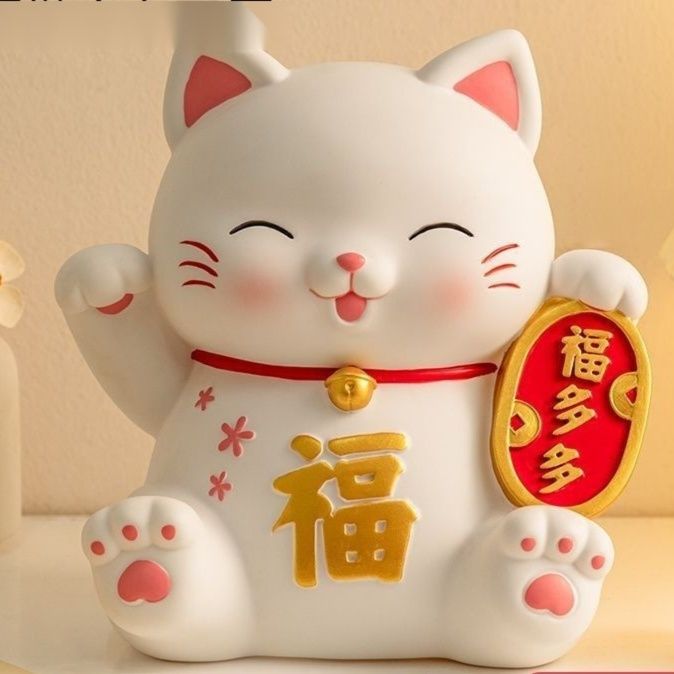 招き猫 福を呼ぶ親子招き猫の貯金箱置物