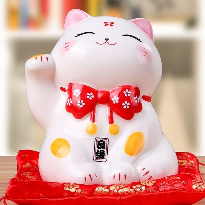 招き猫 幸福満満 招き猫 陶器製 縁起物 置物