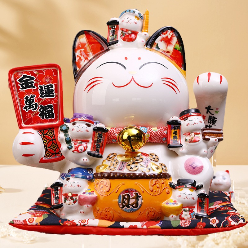招き猫 金運万福 大型招き猫 家族猫づくし縁起置物