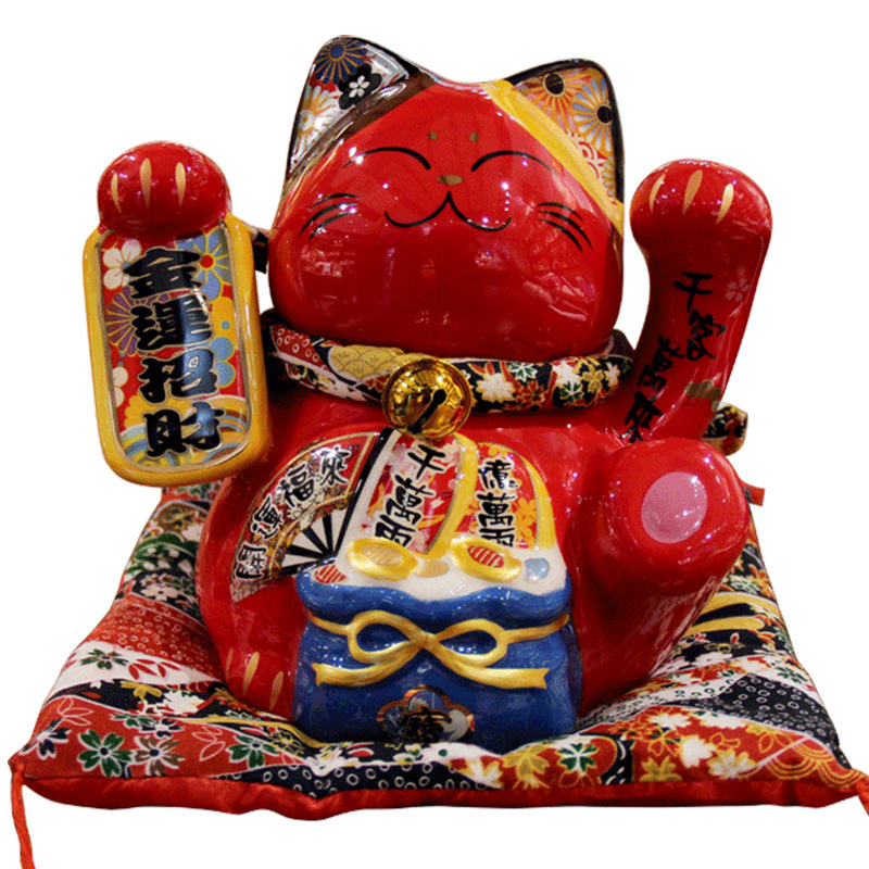 招き猫 金運招財 豪華絢爛 座布団付き招き猫置物