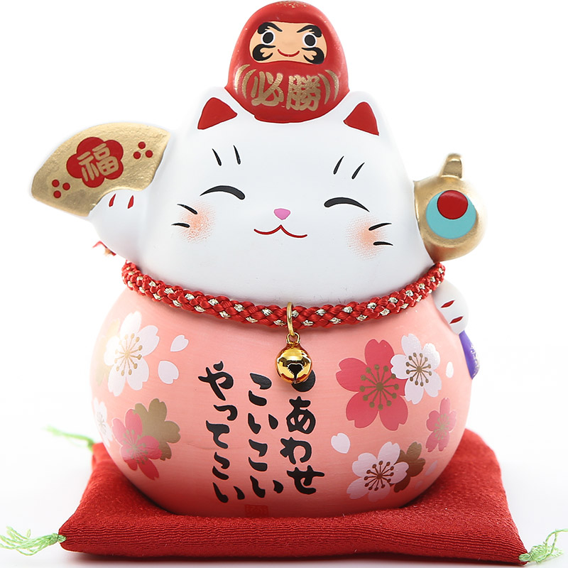 招き猫 だるま乗せ桜模様招き猫 しあわせこいこいやってこい