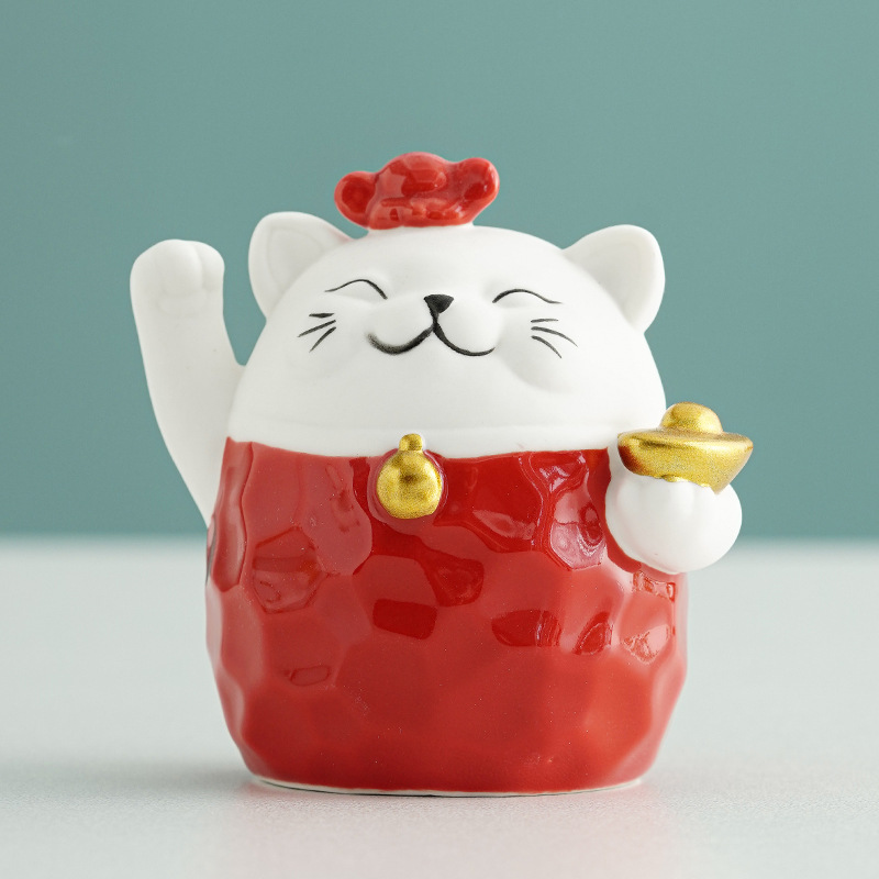 招き猫 金小判を抱く福丸招き猫 陶器製置物