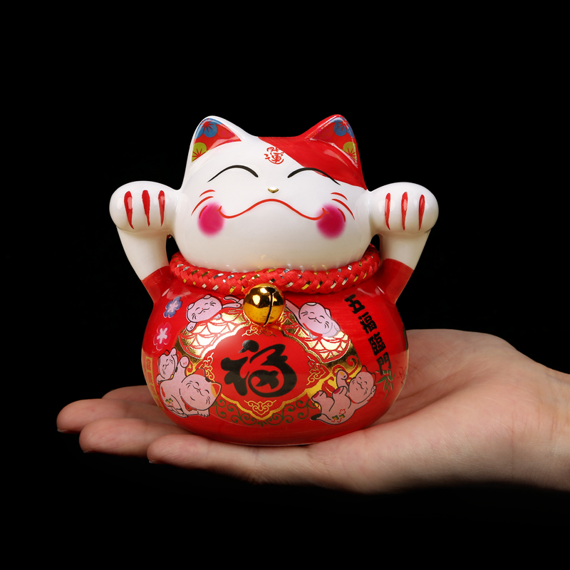 招き猫の福文字模様陶器製貯金箱