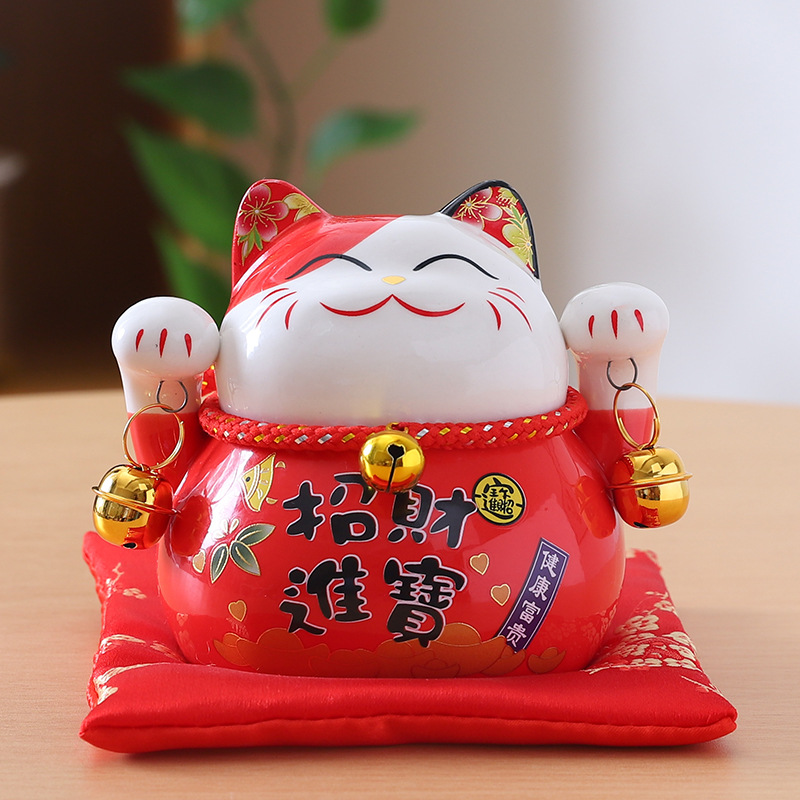 招き猫 招財進寶 両手上げ 縁起招き猫 陶器製置物