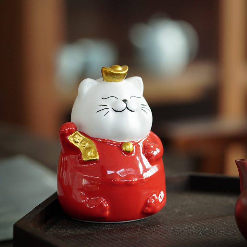 招き猫 金小判付き福招き猫 陶器製縁起置物