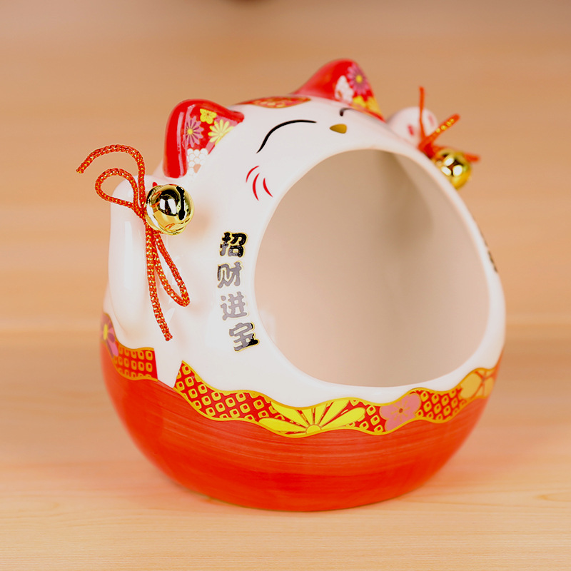 招き猫デザイン陶器製小物入れ