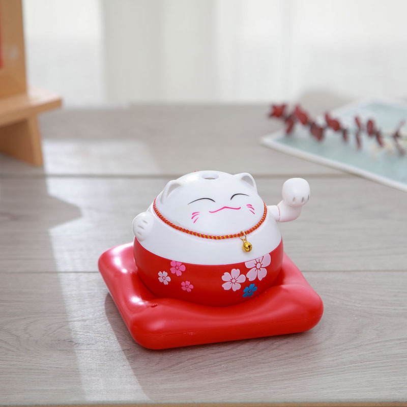 招き猫 桜模様 丸型置物 座布団付きフィギュア