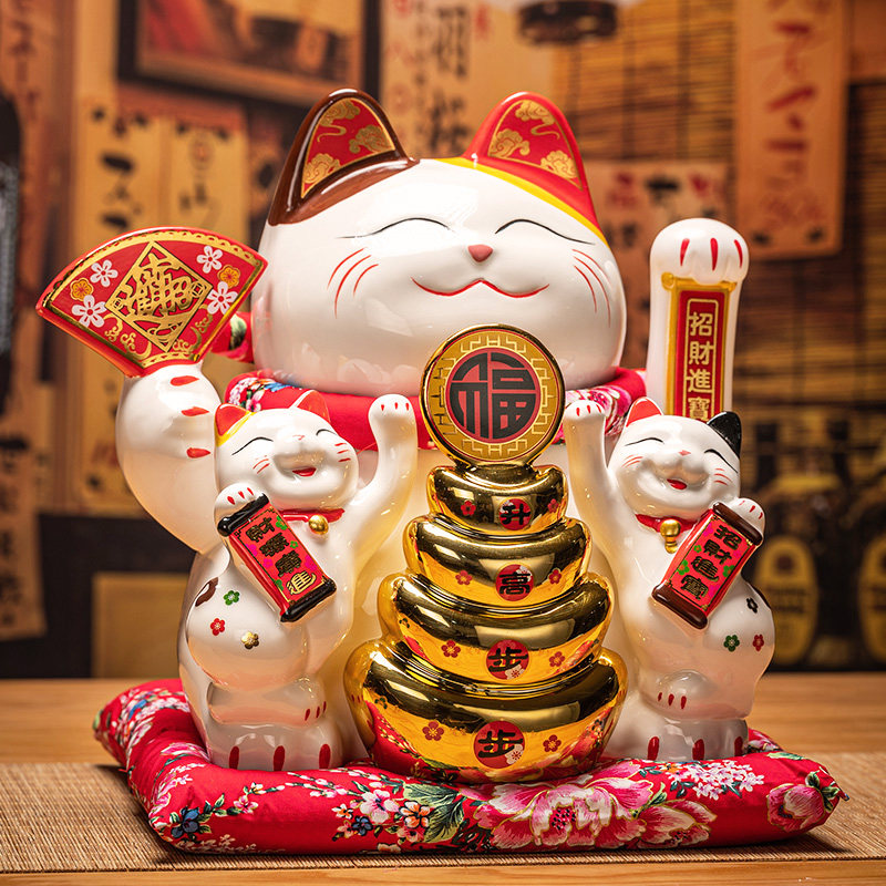 招き猫 福を招く三猫揃い 金運上昇招き猫置物