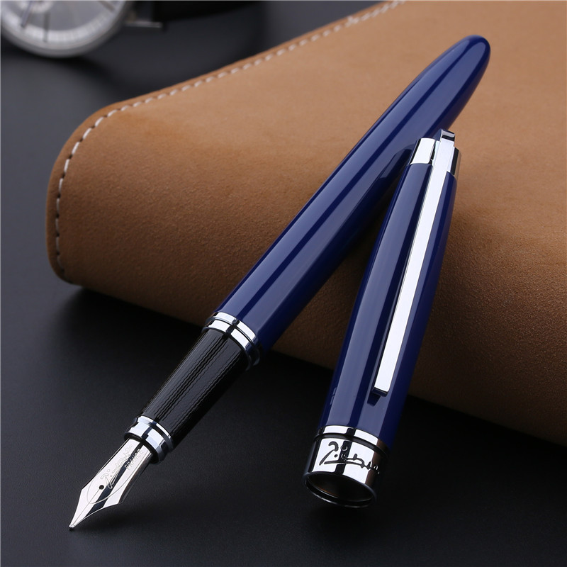 万年筆 光沢仕上げ細字万年筆 銀装飾リング付き