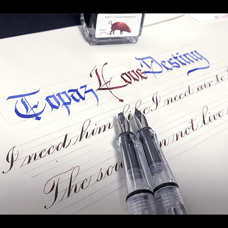 【極太】透明軸 カリグラフィー 万年筆 - インク濃淡 アート 創作