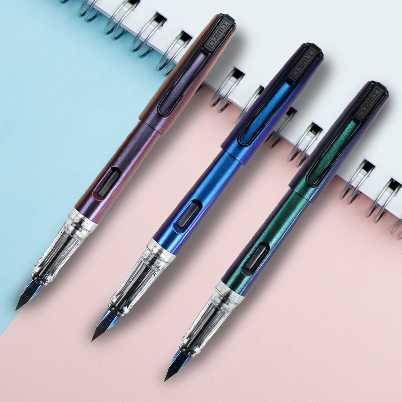 万年筆 透明軸メタリック仕上げ細字万年筆