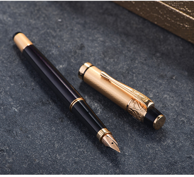 【ナチュラル】木目調 装飾キャップ 14金 ピンクゴールド 細字 万年筆 - 落ち着いた デザイン