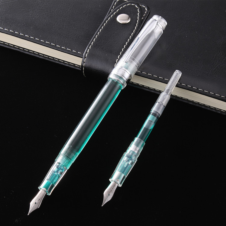 【クリア】吸入式 透明軸 シルバーリング 細字 万年筆 - 清潔感 普段使い