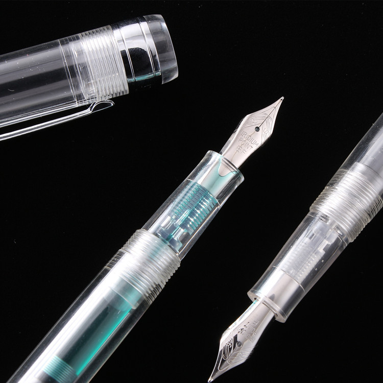 【クリア】吸入式 透明軸 シルバーリング 細字 万年筆 - 清潔感 普段使い