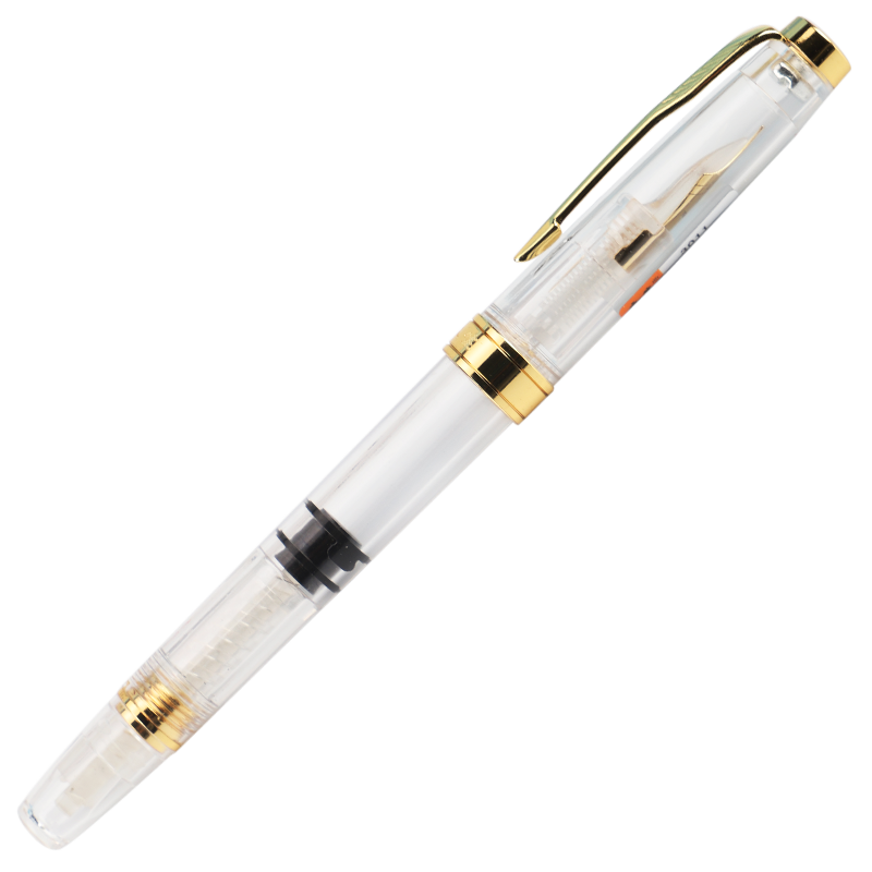 透明ピストン式大容量万年筆 極細ペン先0.38mm