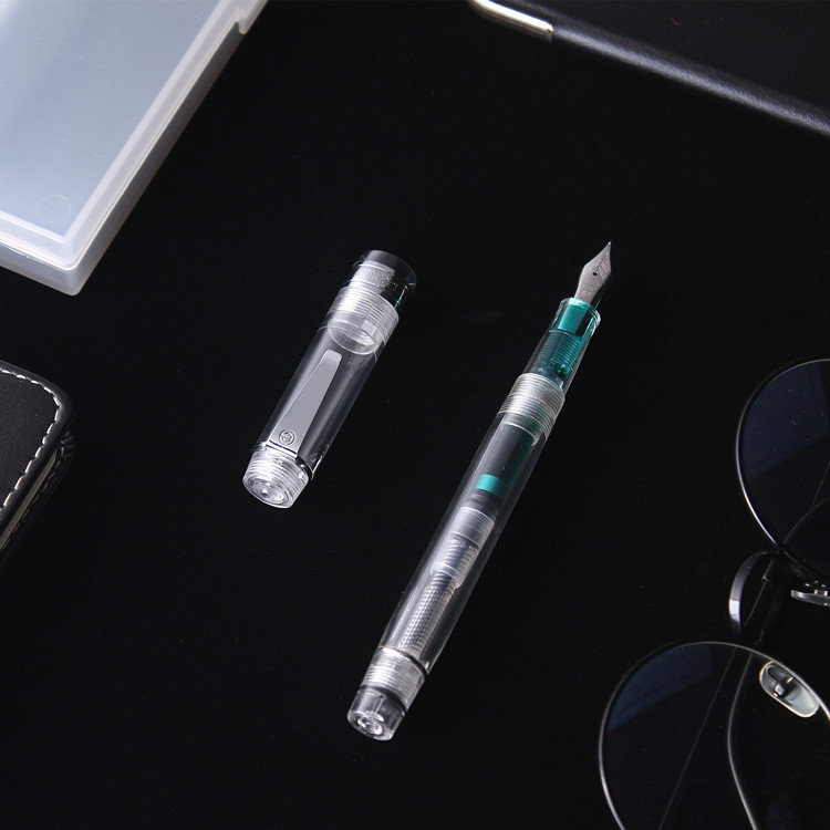 【クリア】吸入式 透明軸 シルバーリング 細字 万年筆 - 清潔感 普段使い