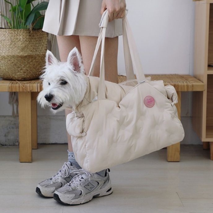 犬キャリーバッグ ふわふわキルティング素材の犬用トートキャリーバッグ　持ち運び