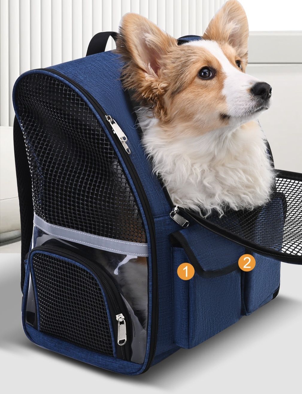 小型犬用リュック型犬キャリーバッグ通気メッシュ付き