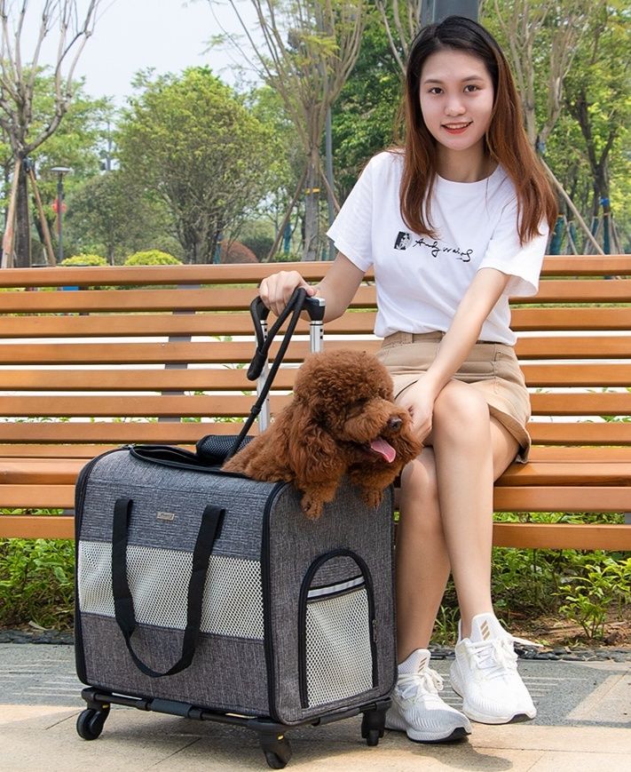 小型犬中型犬対応 折りたたみ式キャスター付き犬キャリーバッグ
