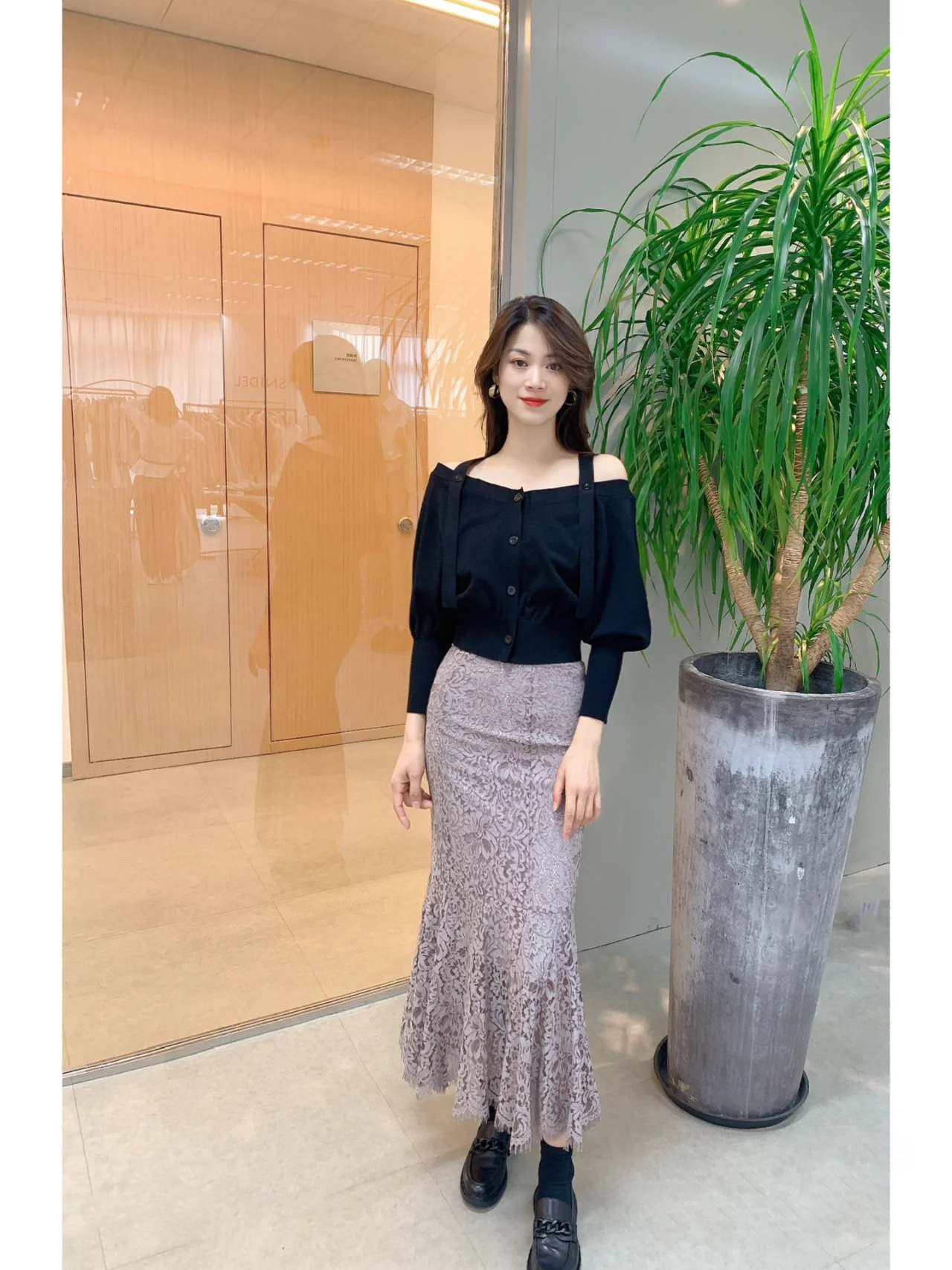 マーメイドスカート 花柄レース裾広がりスカート